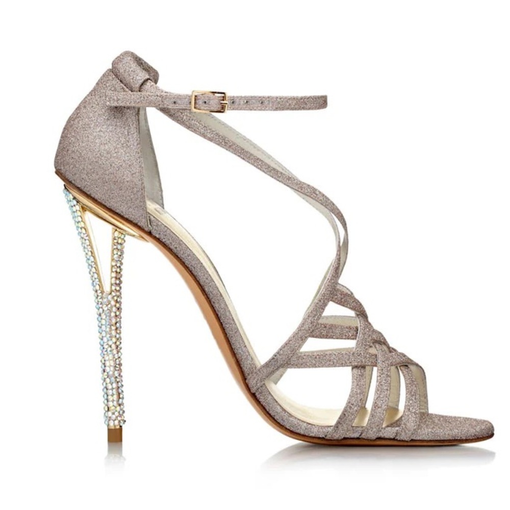 Stuart Weitzman Stripmall Mini Glitter Sandals Heels Silver Celebrate Wedding